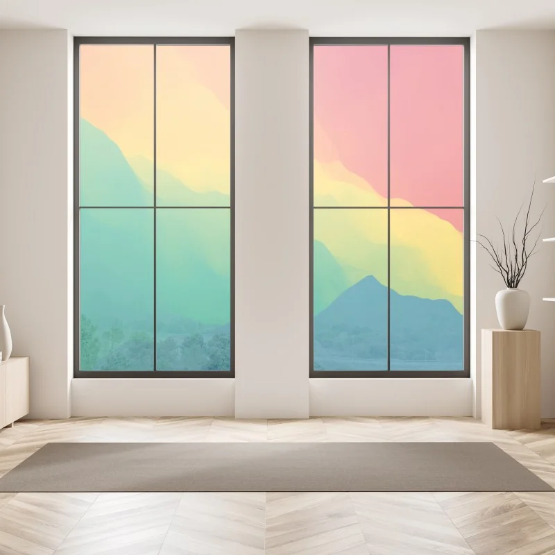Naklejka na okno żywy warstwowy gradient górski – Wallissimo® Naklejka na okno żywy warstwowy gradient górski – Wallissimo®
