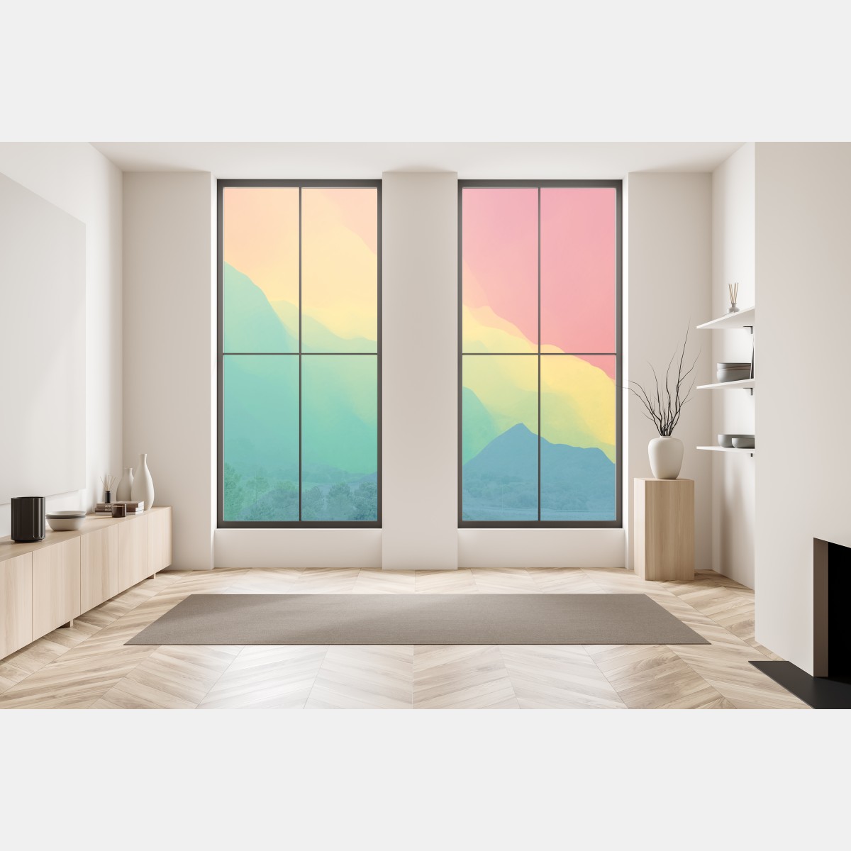 Naklejka na okno żywy warstwowy gradient górski – Wallissimo® Naklejka na okno żywy warstwowy gradient górski – Wallissimo®