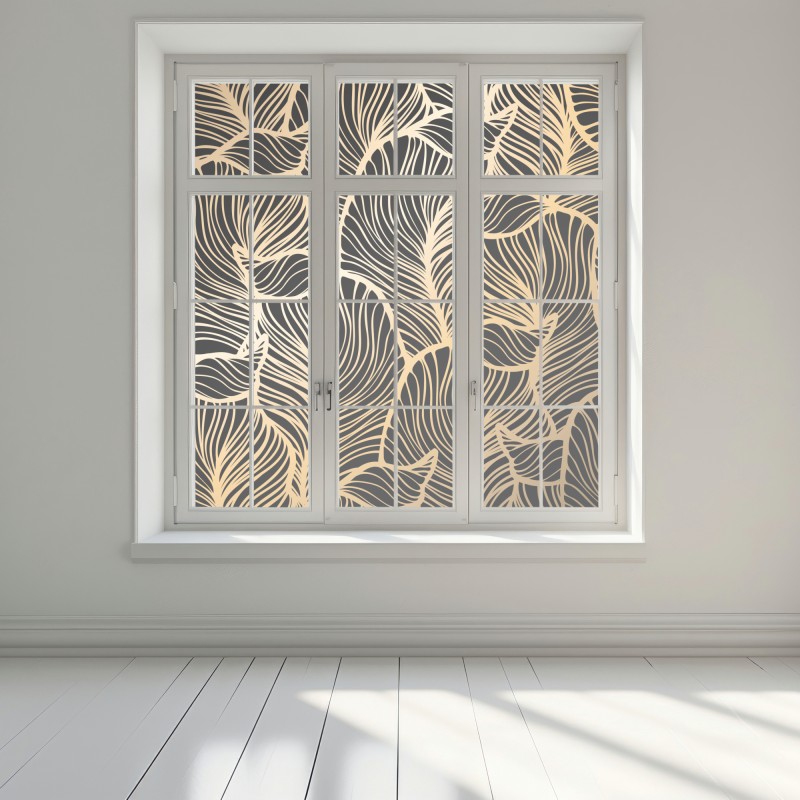 Naklejka na okno złoty wzór liści na czarnym tle – Wallissimo® Naklejka na okno złoty wzór liści na czarnym tle – Wallissimo®