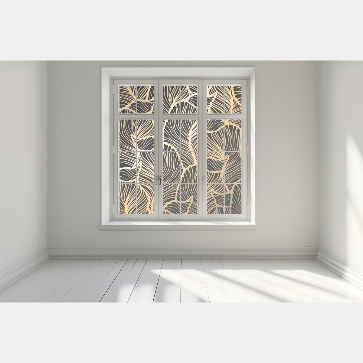 Naklejka na okno złoty wzór liści na czarnym tle – Wallissimo® Naklejka na okno złoty wzór liści na czarnym tle – Wallissimo®