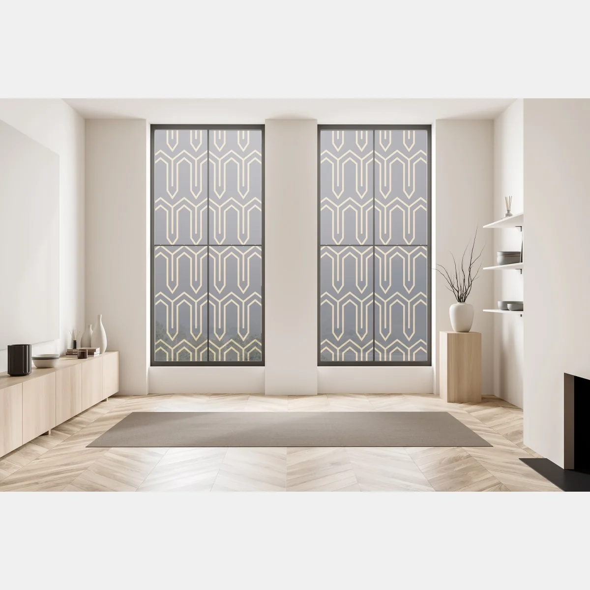 Naklejka na okno art deco geometryczny wzór w złocie na czarnym tle – Wallissimo® Naklejka na okno art deco geometryczny wzór w złocie na czarnym tle – Wallissimo®