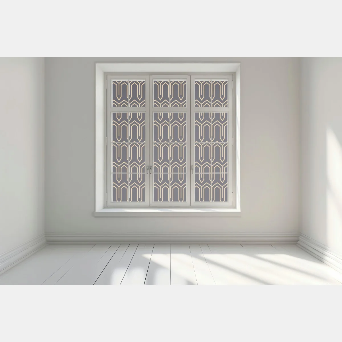 Naklejka na okno art deco geometryczny wzór w złocie na czarnym tle – Wallissimo® Naklejka na okno art deco geometryczny wzór w złocie na czarnym tle – Wallissimo®