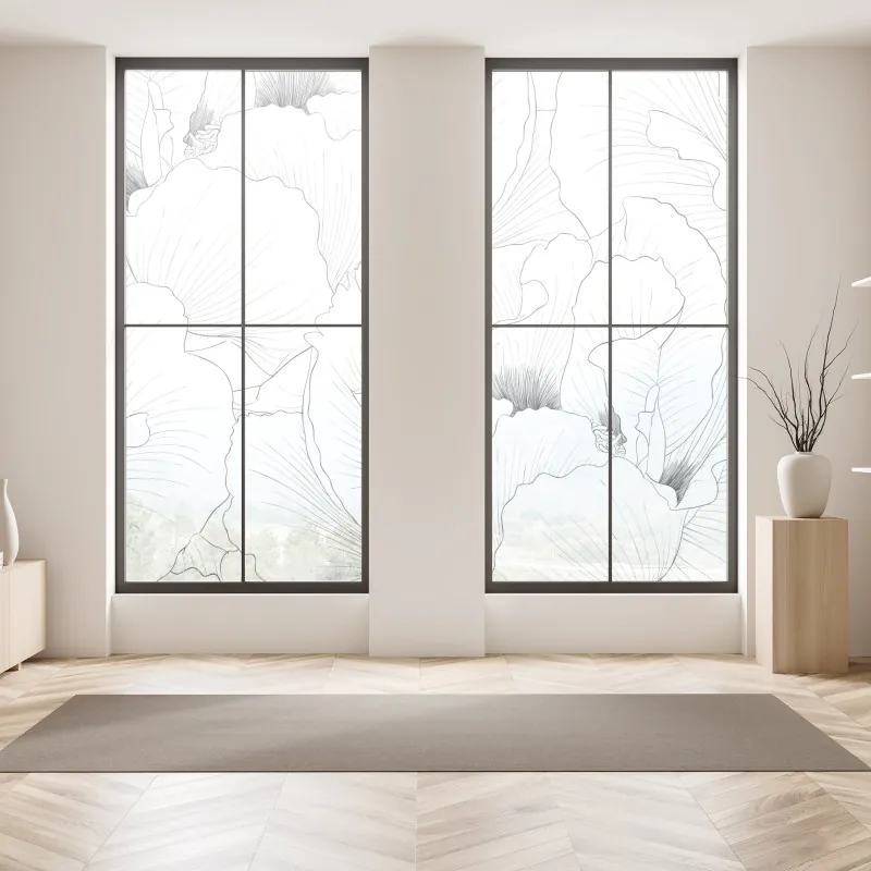 Naklejka na okno tropikalne fioletowe liście na żółtym tle – Wallissimo®