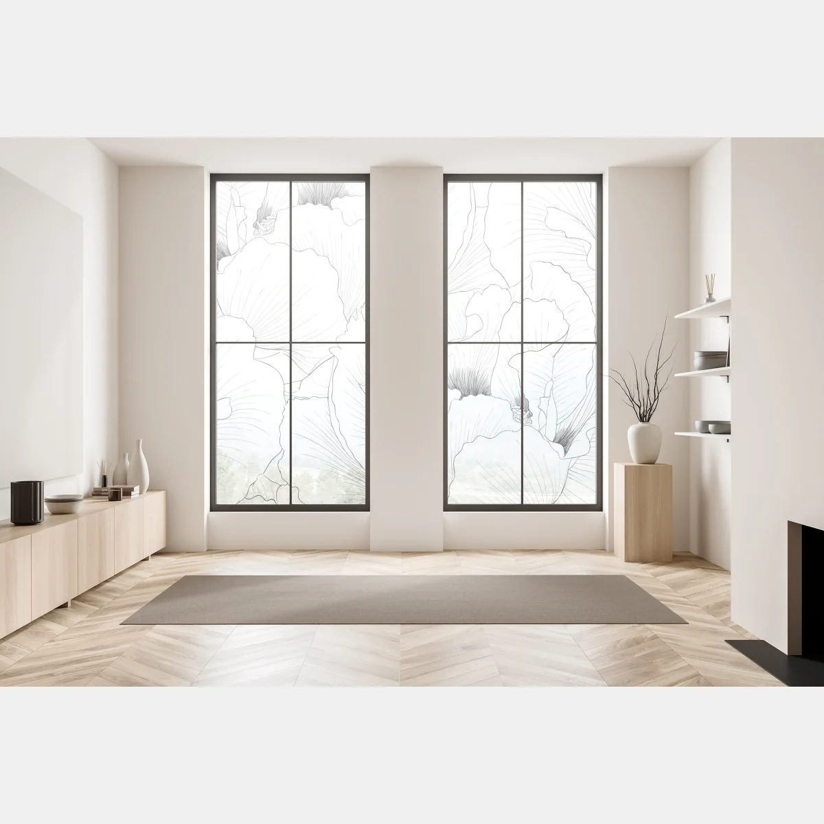 Naklejka na okno delikatny botaniczny rysunek kwiatowy – Wallissimo® Naklejka na okno delikatny botaniczny rysunek kwiatowy – Wallissimo®