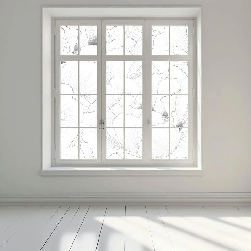 Naklejka na okno delikatny botaniczny rysunek kwiatowy – Wallissimo® Naklejka na okno delikatny botaniczny rysunek kwiatowy – Wallissimo®