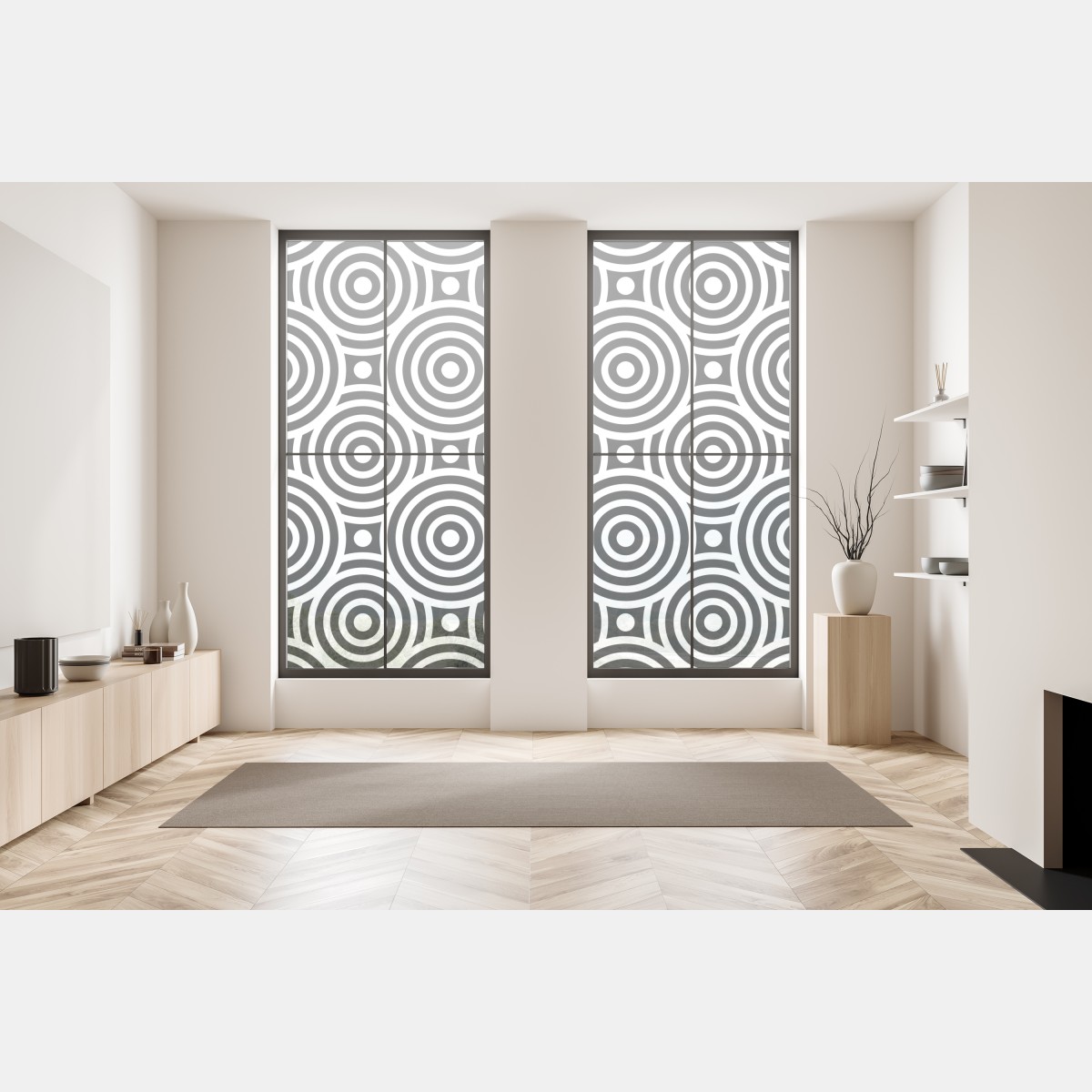 Naklejka na okno czarno-biały wzór koncentrycznych kół – Wallissimo® Naklejka na okno czarno-biały wzór koncentrycznych kół – Wallissimo®