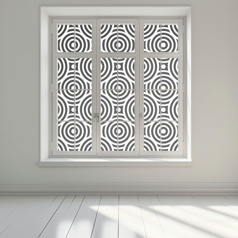 Naklejka na okno czarno-biały wzór koncentrycznych kół – Wallissimo® Naklejka na okno czarno-biały wzór koncentrycznych kół – Wallissimo®