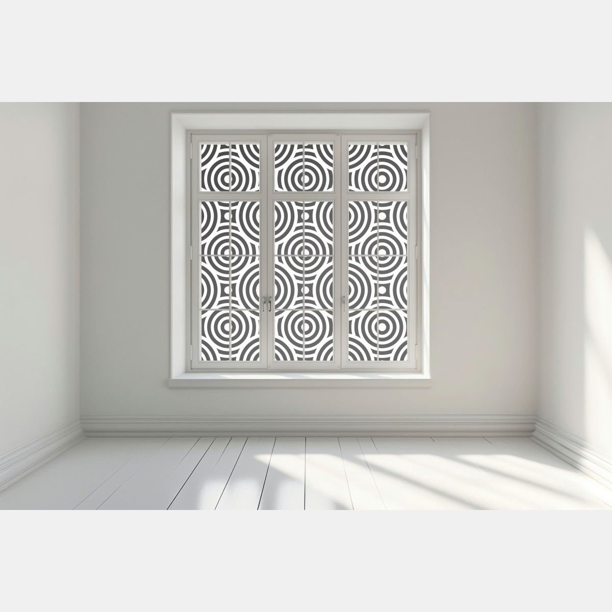 Naklejka na okno czarno-biały wzór koncentrycznych kół – Wallissimo® Naklejka na okno czarno-biały wzór koncentrycznych kół – Wallissimo®