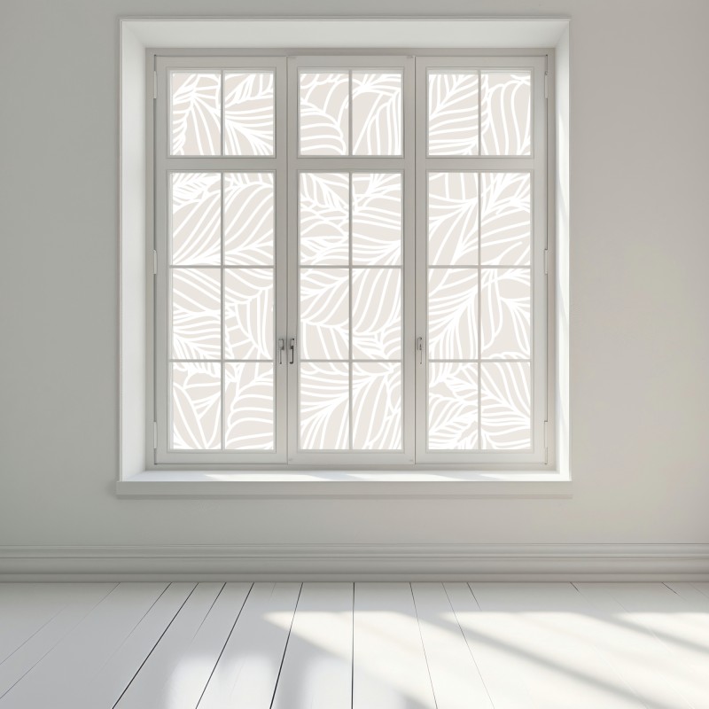 Naklejka na okno beżowy botaniczny wzór liści – Wallissimo® Naklejka na okno beżowy botaniczny wzór liści – Wallissimo®