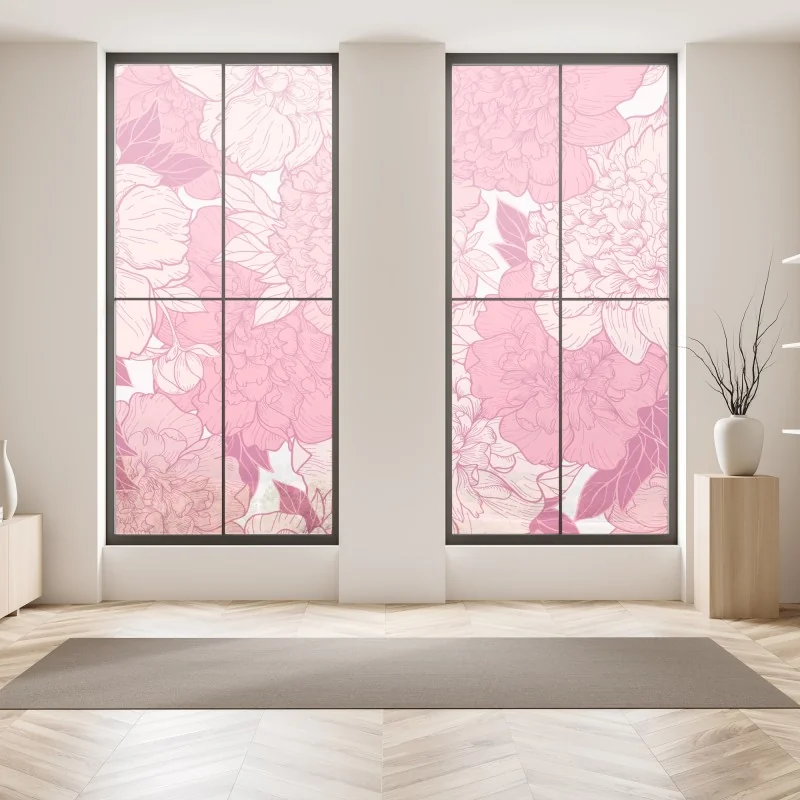 Naklejka na okno różowy wzór z piwoniami – Wallissimo® Naklejka na okno różowy wzór z piwoniami – Wallissimo®