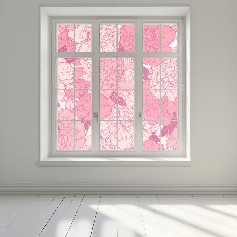 Naklejka na okno różowy wzór z piwoniami – Wallissimo® Naklejka na okno różowy wzór z piwoniami – Wallissimo®