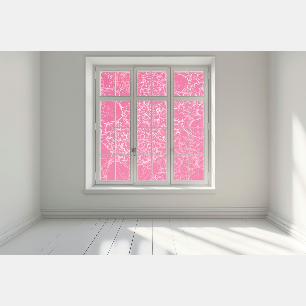 Naklejka na okno intensywny różowy wzór z peoniami – Wallissimo® Naklejka na okno intensywny różowy wzór z peoniami – Wallissimo®