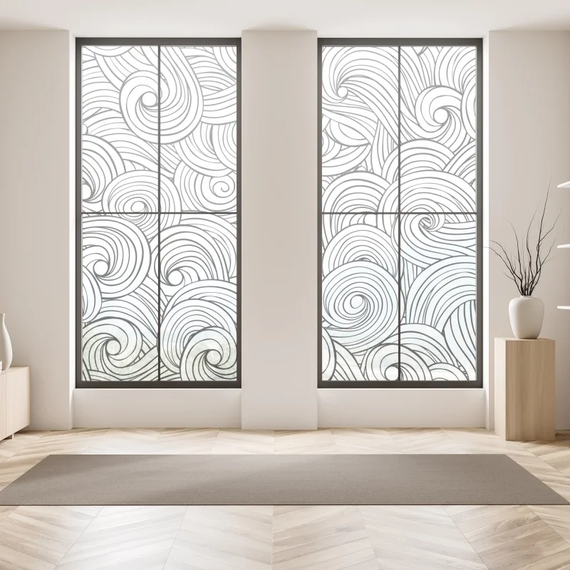 Naklejka na okno czarno-biały wzór ze spiralami – Wallissimo® Naklejka na okno czarno-biały wzór ze spiralami – Wallissimo®