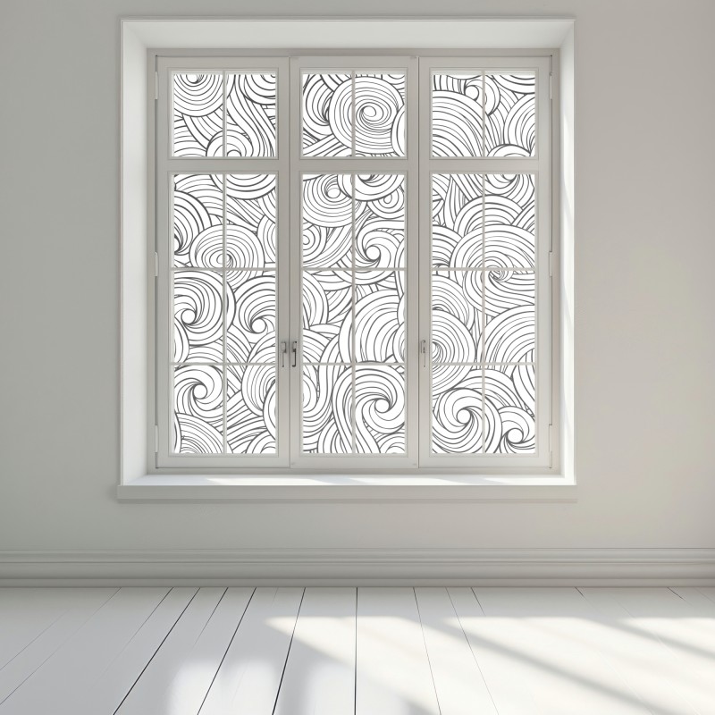 Naklejka na okno czarno-biały wzór ze spiralami – Wallissimo® Naklejka na okno czarno-biały wzór ze spiralami – Wallissimo®