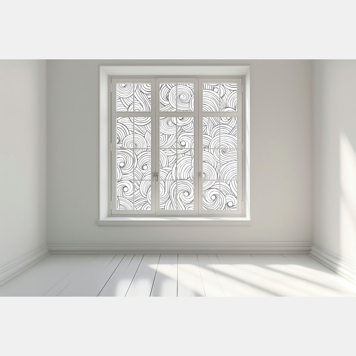 Naklejka na okno czarno-biały wzór ze spiralami – Wallissimo® Naklejka na okno czarno-biały wzór ze spiralami – Wallissimo®