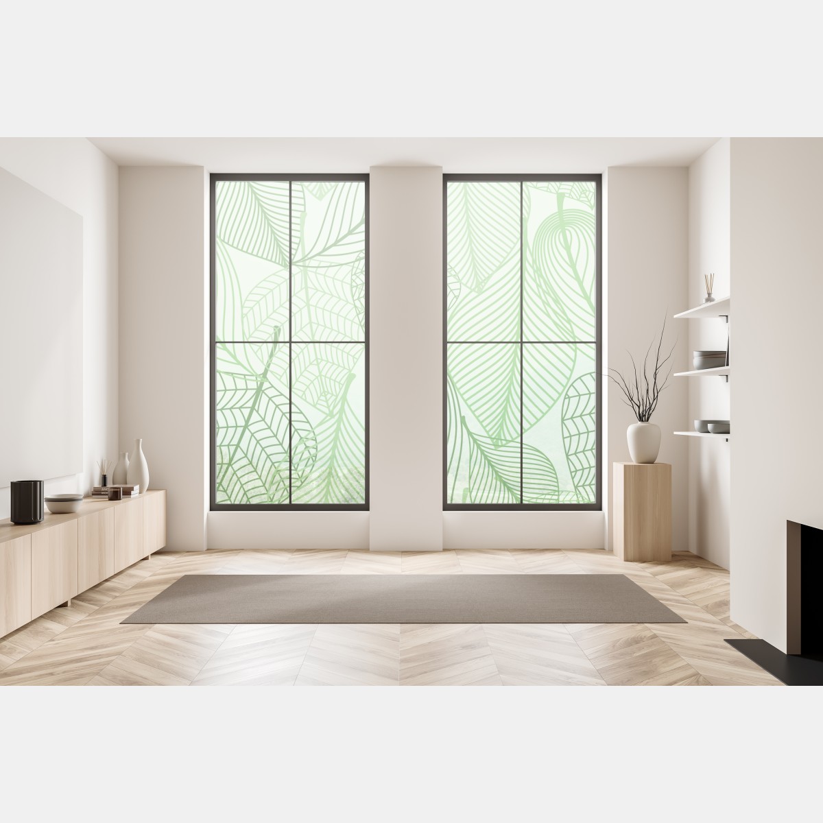 Naklejka na okno zielony botaniczny wzór liści – Wallissimo® Naklejka na okno zielony botaniczny wzór liści – Wallissimo®