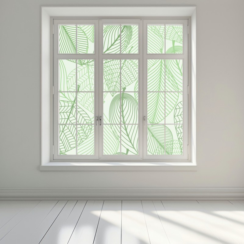 Naklejka na okno zielony botaniczny wzór liści – Wallissimo® Naklejka na okno zielony botaniczny wzór liści – Wallissimo®