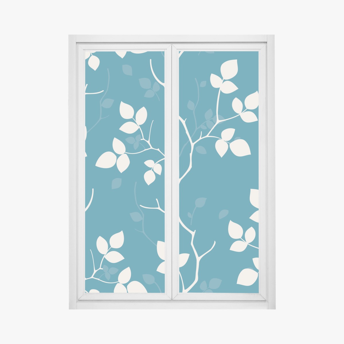 Window decal turquoise botanical leaf pattern