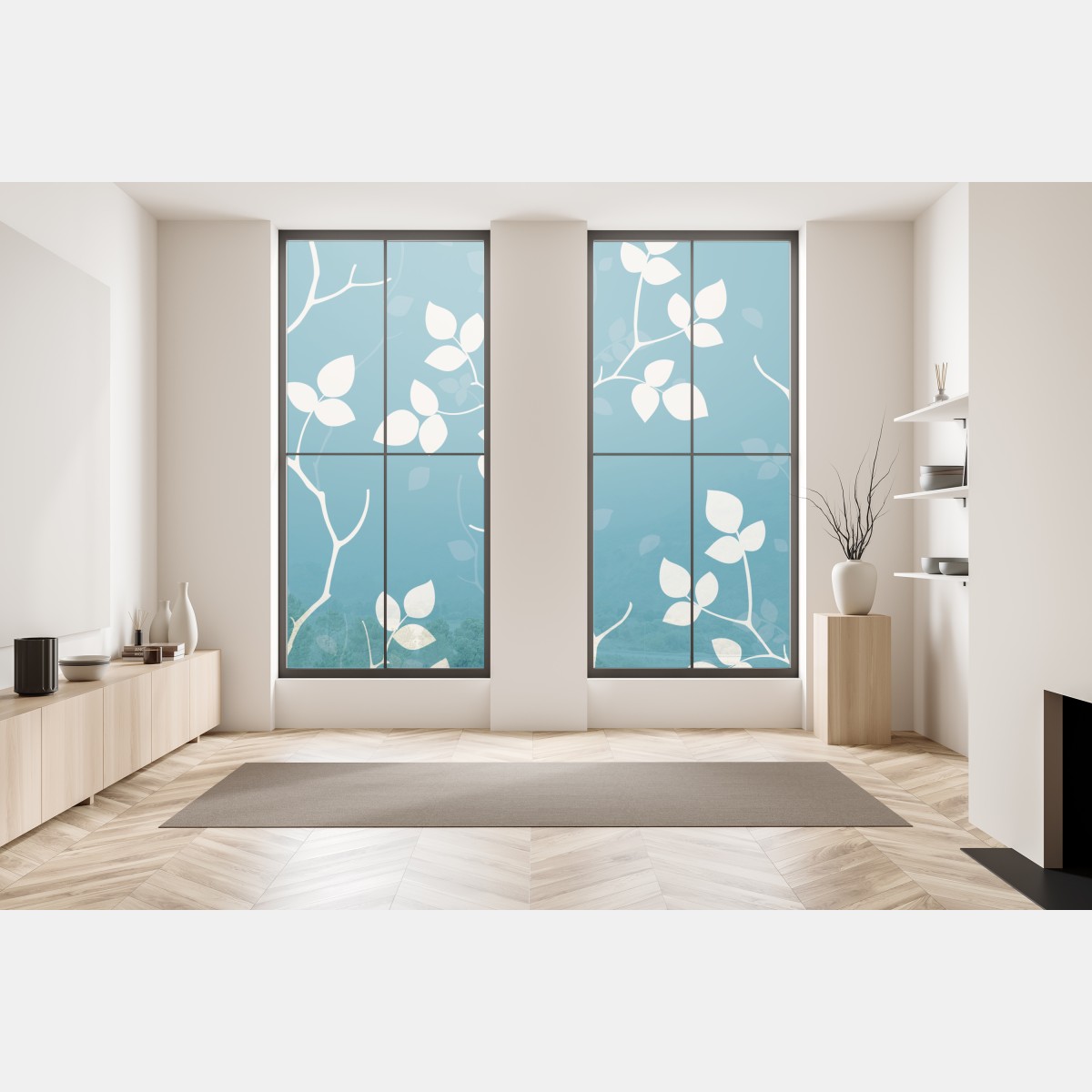 Naklejka na okno turkusowy botaniczny wzór liści – Wallissimo® Naklejka na okno turkusowy botaniczny wzór liści – Wallissimo®
