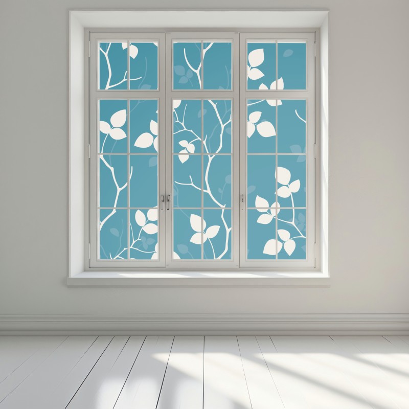 Naklejka na okno turkusowy botaniczny wzór liści – Wallissimo® Naklejka na okno turkusowy botaniczny wzór liści – Wallissimo®