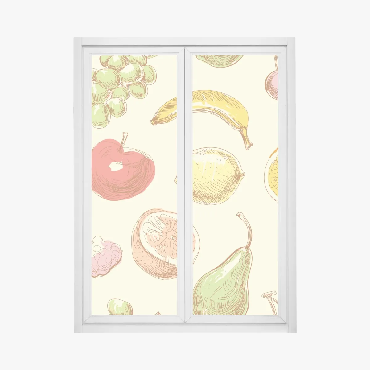 Naklejka na okno ręcznie rysowany pastelowy wzór owoców – Wallissimo® Naklejka na okno ręcznie rysowany pastelowy wzór owoców – Wallissimo®