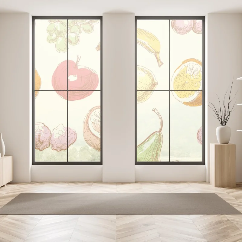 Naklejka na okno ręcznie rysowany pastelowy wzór owoców – Wallissimo® Naklejka na okno ręcznie rysowany pastelowy wzór owoców – Wallissimo®