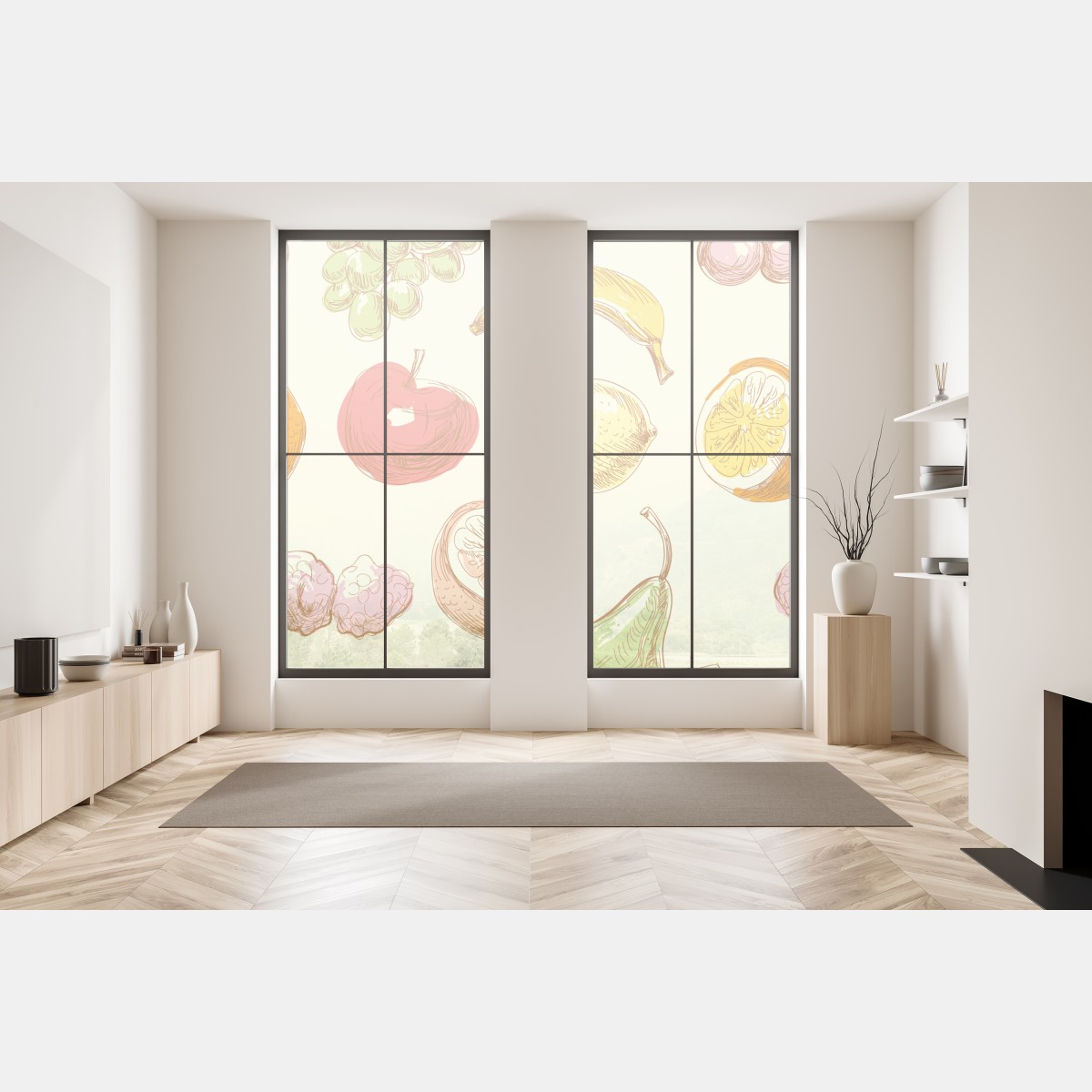 Naklejka na okno ręcznie rysowany pastelowy wzór owoców – Wallissimo® Naklejka na okno ręcznie rysowany pastelowy wzór owoców – Wallissimo®