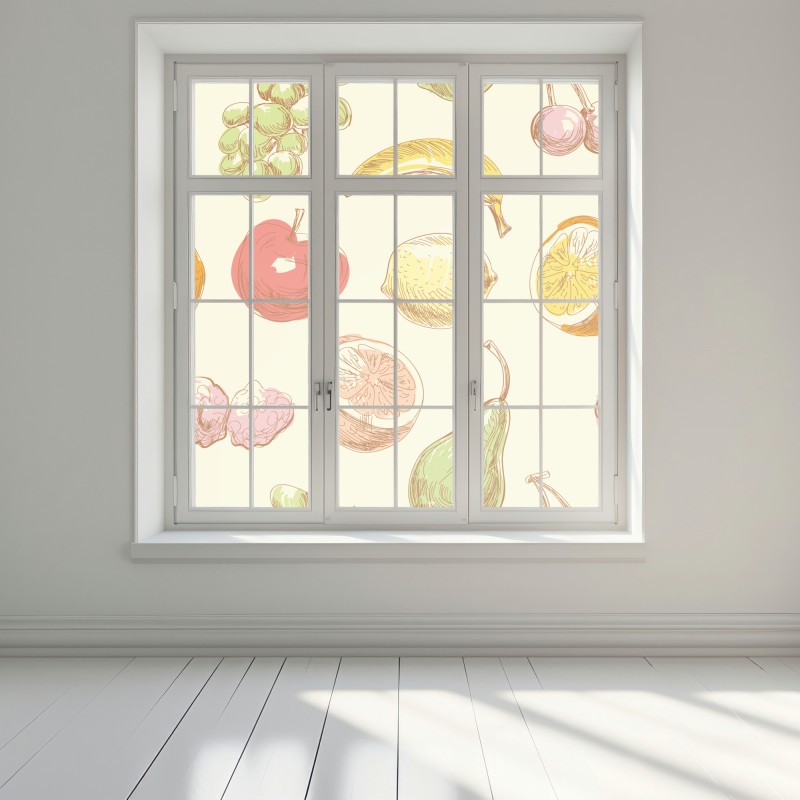 Naklejka na okno ręcznie rysowany pastelowy wzór owoców – Wallissimo® Naklejka na okno ręcznie rysowany pastelowy wzór owoców – Wallissimo®
