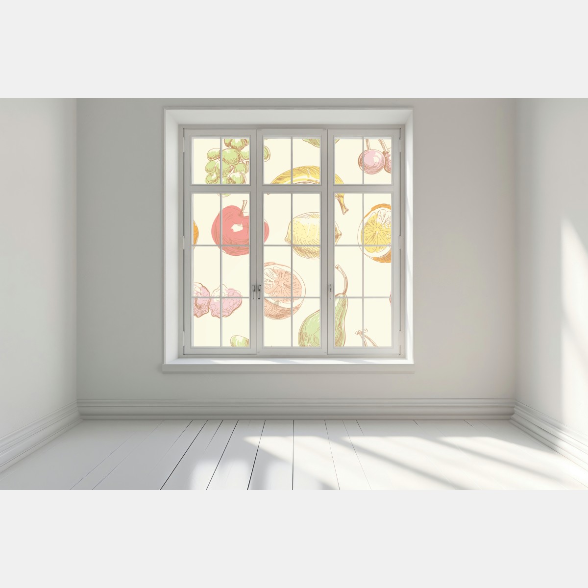 Naklejka na okno ręcznie rysowany pastelowy wzór owoców – Wallissimo® Naklejka na okno ręcznie rysowany pastelowy wzór owoców – Wallissimo®