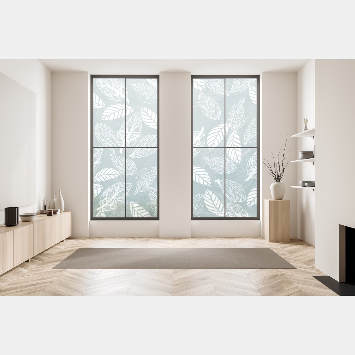 Naklejka na okno ręcznie rysowany wzór liści na miętowym tle – Wallissimo® Naklejka na okno ręcznie rysowany wzór liści na miętowym tle – Wallissimo®