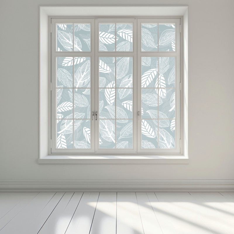Naklejka na okno ręcznie rysowany wzór liści na miętowym tle – Wallissimo® Naklejka na okno ręcznie rysowany wzór liści na miętowym tle – Wallissimo®