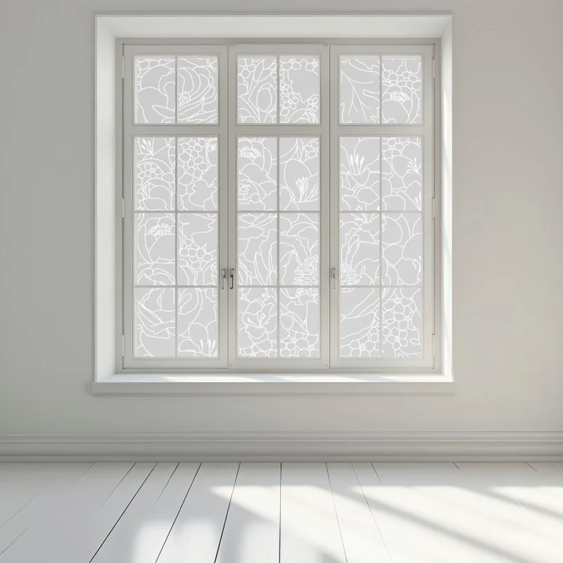 Naklejka na okno subtelny szary wzór kwiatowy w konturze – Wallissimo® Naklejka na okno subtelny szary wzór kwiatowy w konturze – Wallissimo®