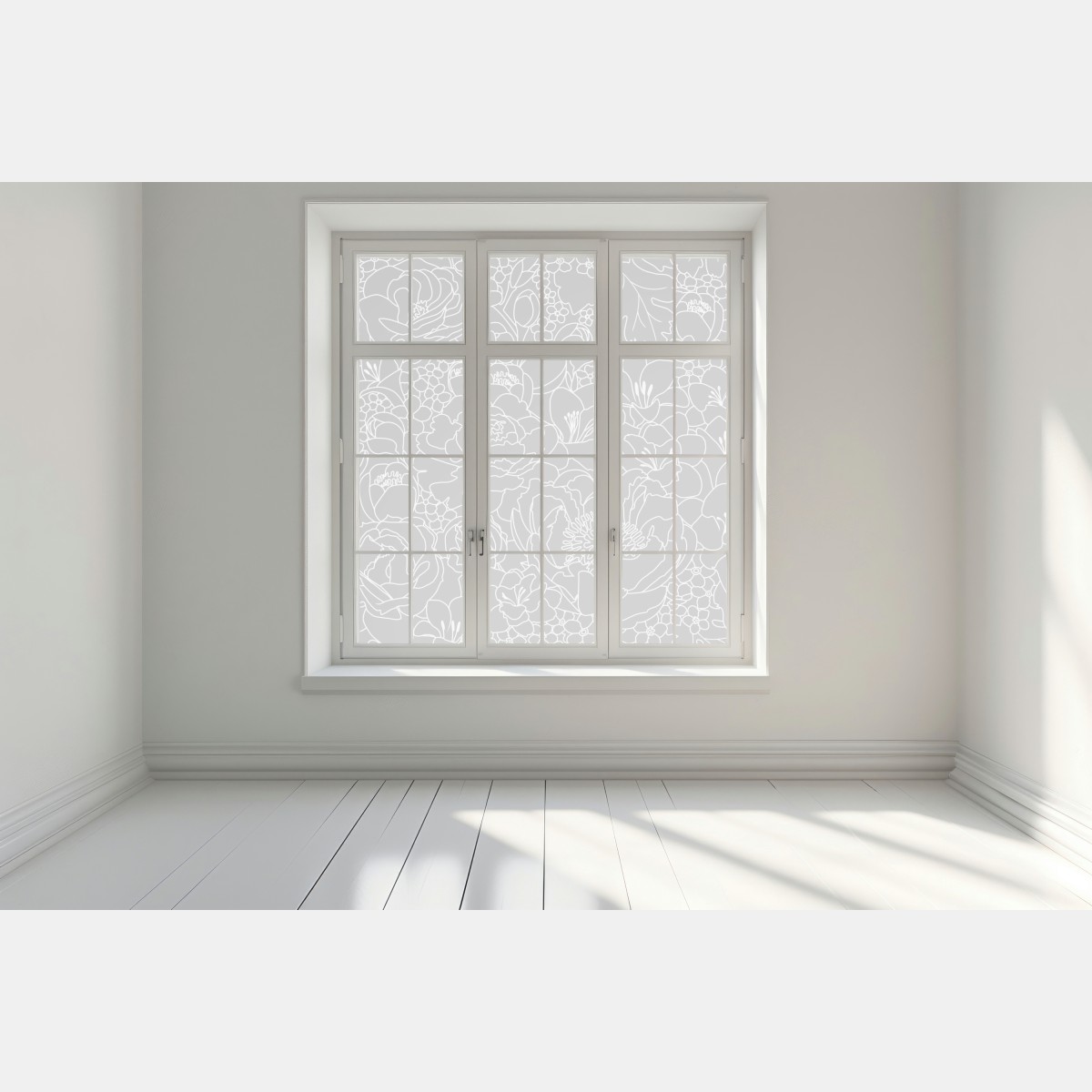 Naklejka na okno subtelny szary wzór kwiatowy w konturze – Wallissimo® Naklejka na okno subtelny szary wzór kwiatowy w konturze – Wallissimo®
