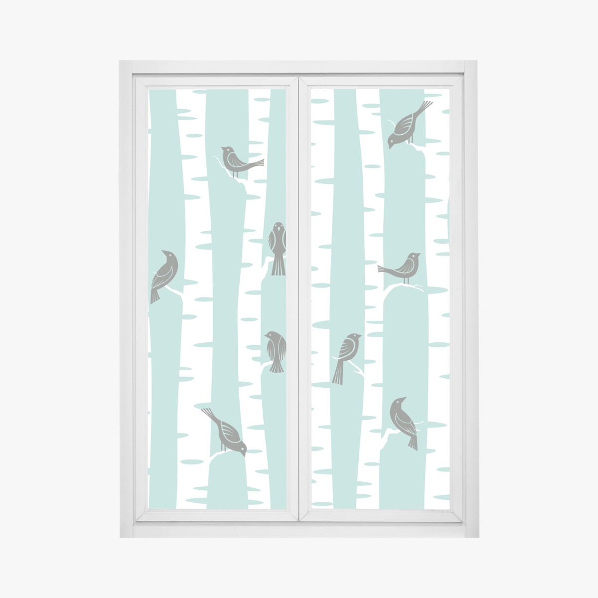 Window decal turquoise birch forest with birds