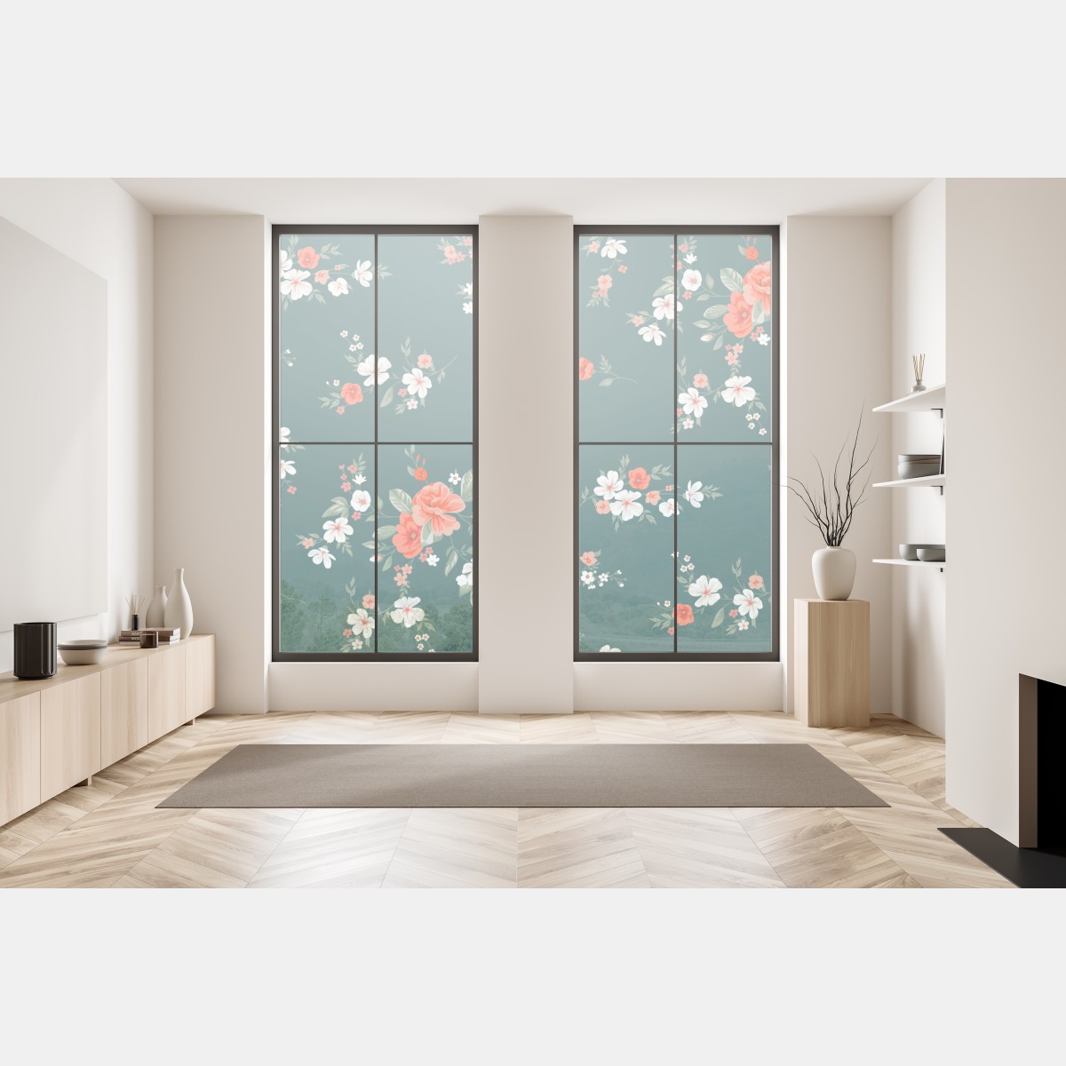 Naklejka na okno vintage koralowy wzór kwiatowy na ciemnozielonym tle – Wallissimo® Naklejka na okno vintage koralowy wzór kwiatowy na ciemnozielonym tle – Wallissimo®