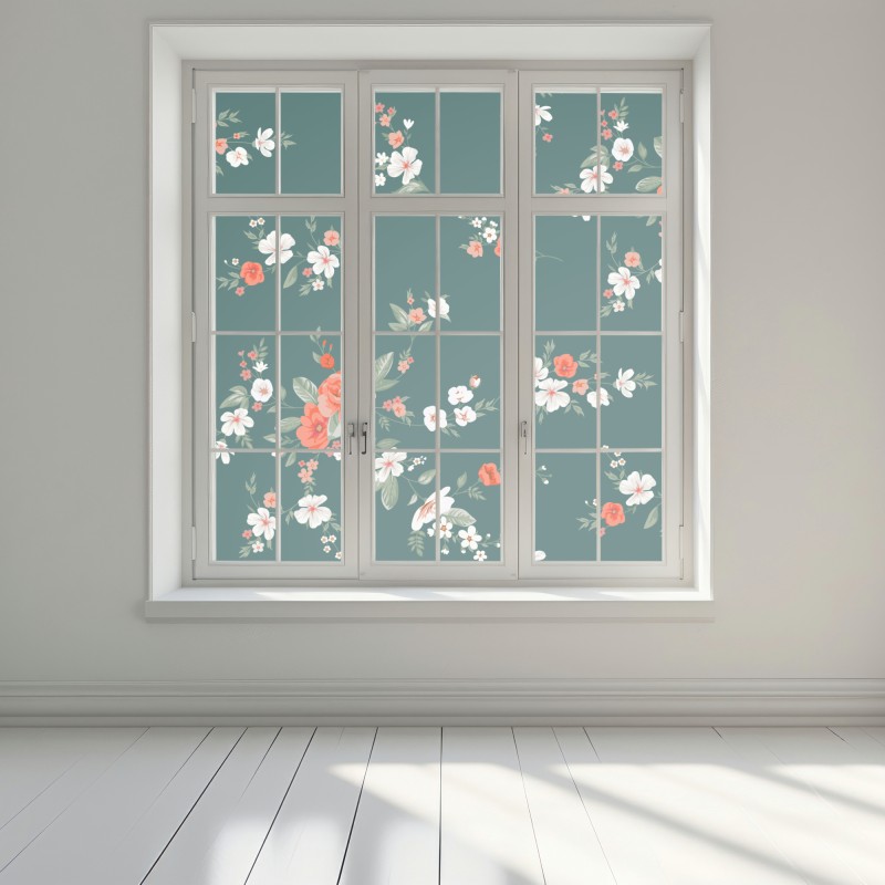 Naklejka na okno vintage koralowy wzór kwiatowy na ciemnozielonym tle – Wallissimo® Naklejka na okno vintage koralowy wzór kwiatowy na ciemnozielonym tle – Wallissimo®