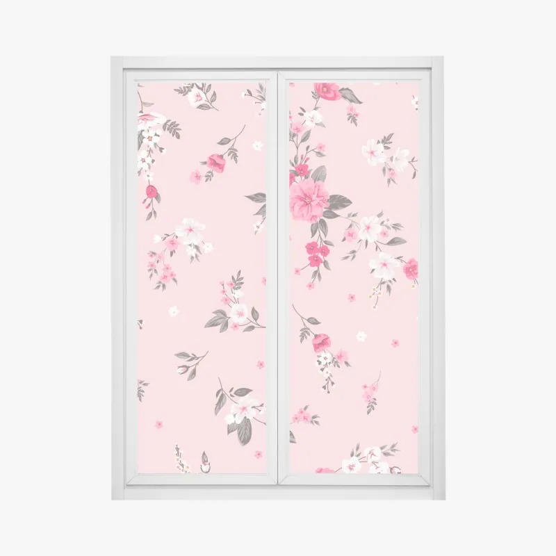 Naklejka na okno delikatny różowy wzór kwiatowy