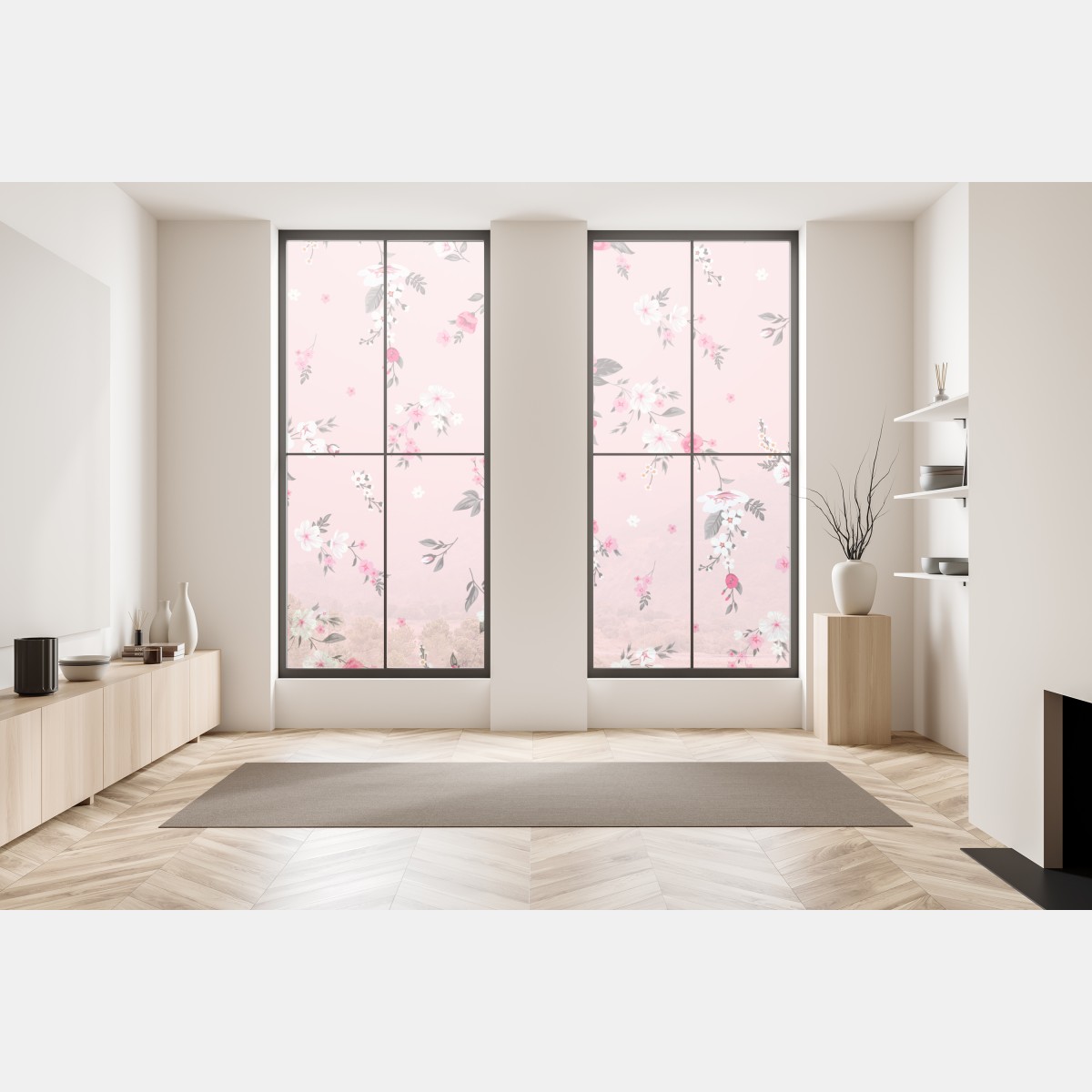 Naklejka na okno delikatny różowy wzór kwiatowy – Wallissimo® Naklejka na okno delikatny różowy wzór kwiatowy – Wallissimo®