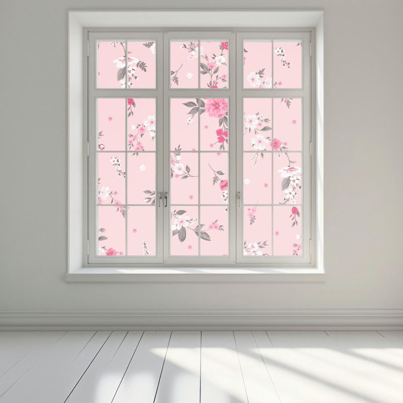 Naklejka na okno delikatny różowy wzór kwiatowy – Wallissimo® Naklejka na okno delikatny różowy wzór kwiatowy – Wallissimo®