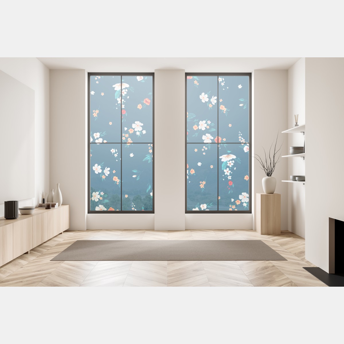 Naklejka na okno delikatny rozproszony wzór kwiatowy na głębokim turkusie – Wallissimo® Naklejka na okno delikatny rozproszony wzór kwiatowy na głębokim turkusie – Wallissimo®