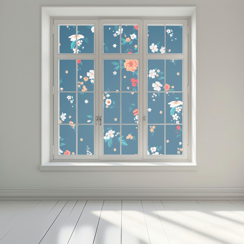 Naklejka na okno delikatny rozproszony wzór kwiatowy na głębokim turkusie – Wallissimo® Naklejka na okno delikatny rozproszony wzór kwiatowy na głębokim turkusie – Wallissimo®
