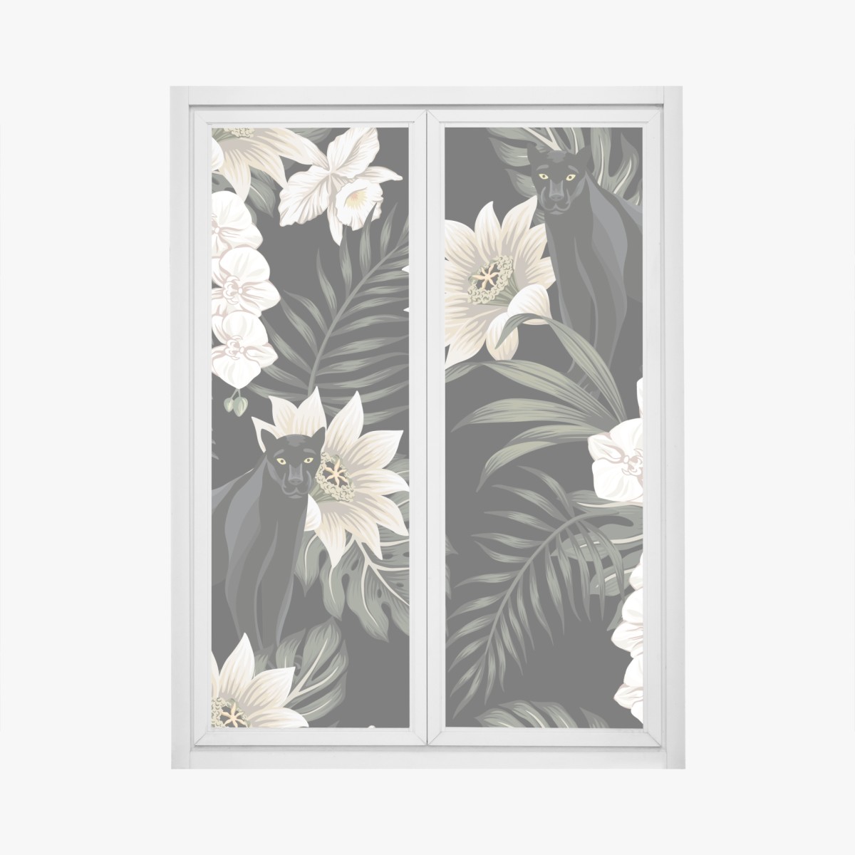Window decal nocturnal panther botanical print