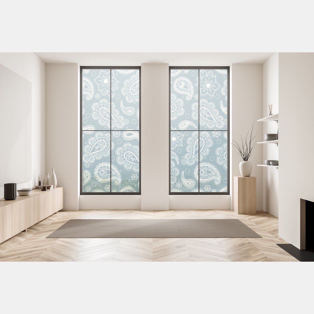 Naklejka na okno morski wzór paisley z kwiatowymi motywami – Wallissimo® Naklejka na okno morski wzór paisley z kwiatowymi motywami – Wallissimo®