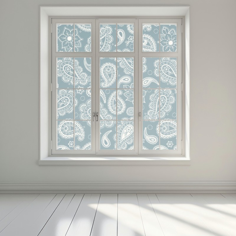 Naklejka na okno morski wzór paisley z kwiatowymi motywami – Wallissimo® Naklejka na okno morski wzór paisley z kwiatowymi motywami – Wallissimo®