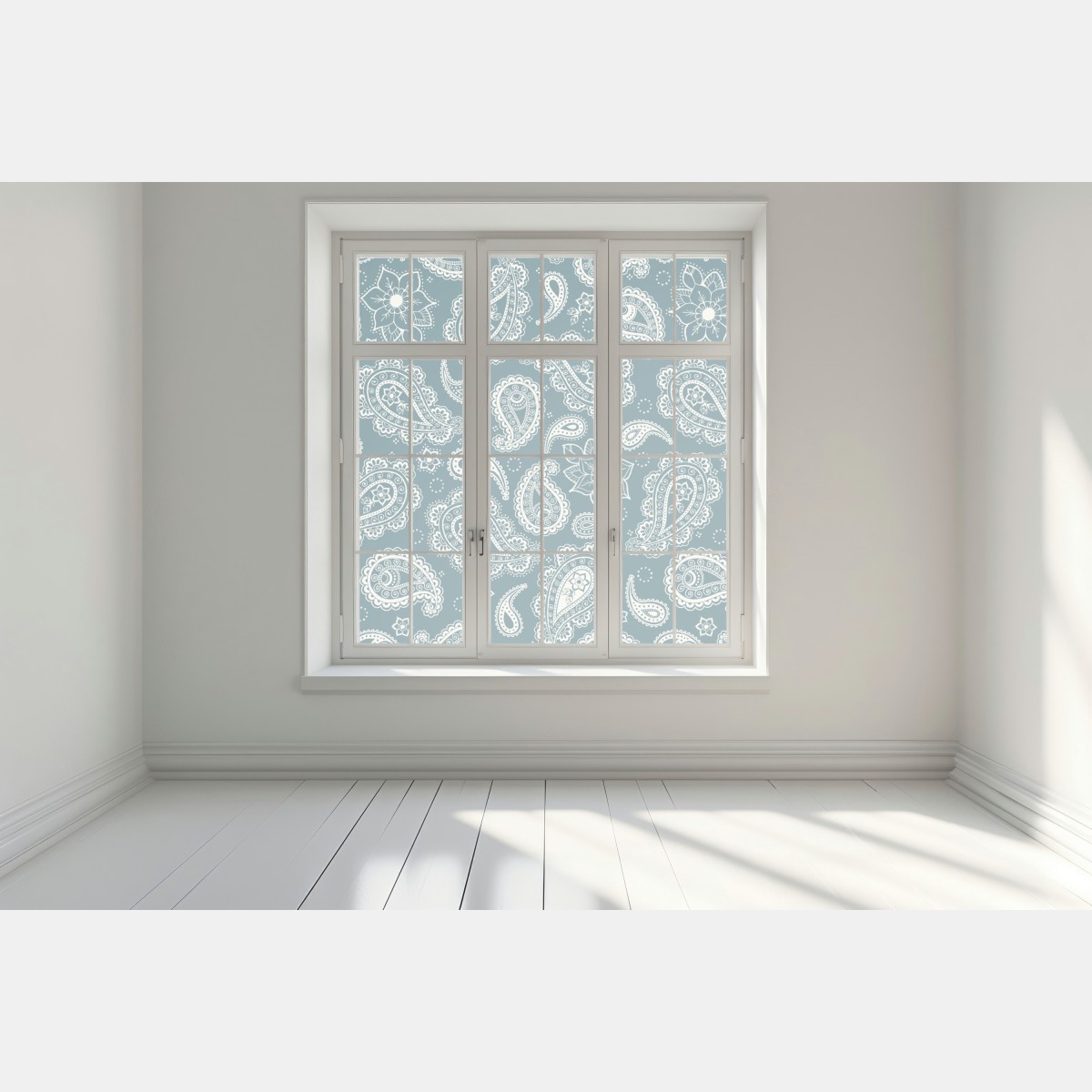 Naklejka na okno morski wzór paisley z kwiatowymi motywami – Wallissimo® Naklejka na okno morski wzór paisley z kwiatowymi motywami – Wallissimo®