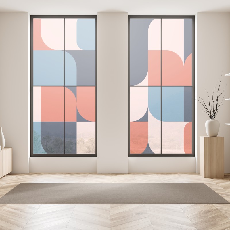 Naklejka na okno abstrakcja w odcieniach niebieskiego i złota – Wallissimo®