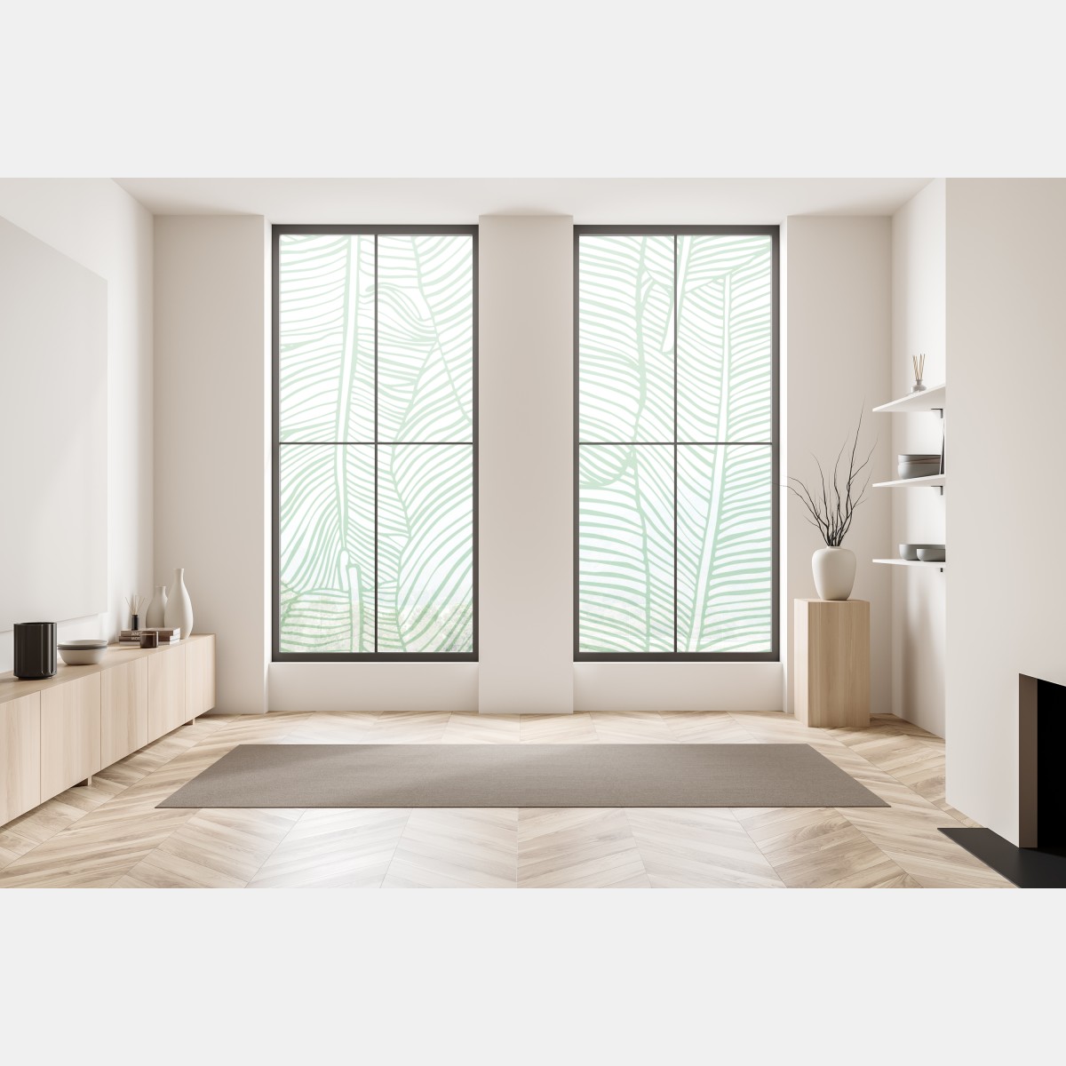 Naklejka na okno miętowy wzór liści bananowca – Wallissimo® Naklejka na okno miętowy wzór liści bananowca – Wallissimo®