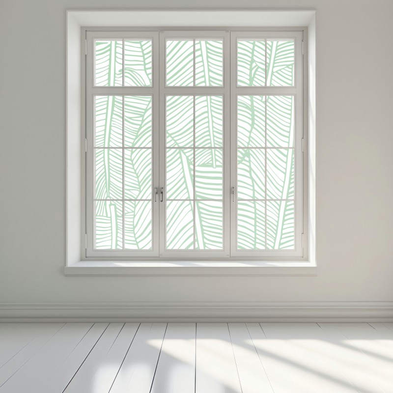 Naklejka na okno miętowy wzór liści bananowca – Wallissimo® Naklejka na okno miętowy wzór liści bananowca – Wallissimo®