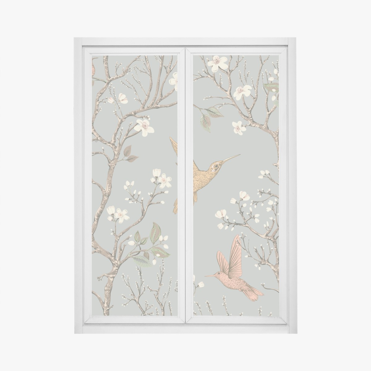 Window decal vintage hummingbird blossom pattern