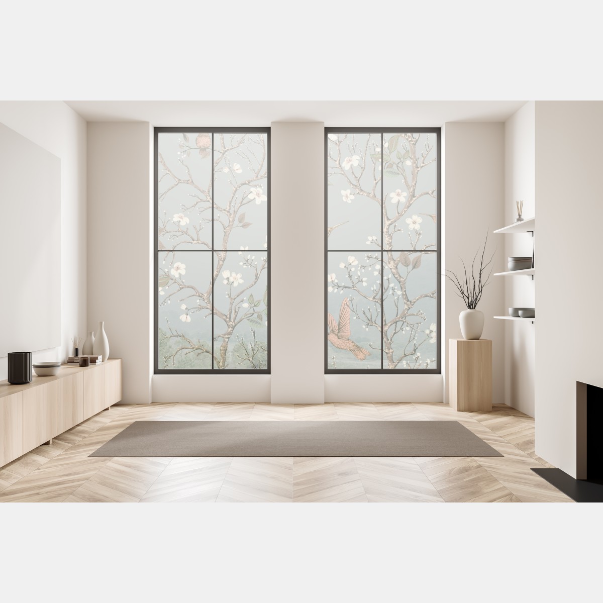 Naklejka na okno vintage wzór kolibrów i kwiatów – Wallissimo® Naklejka na okno vintage wzór kolibrów i kwiatów – Wallissimo®